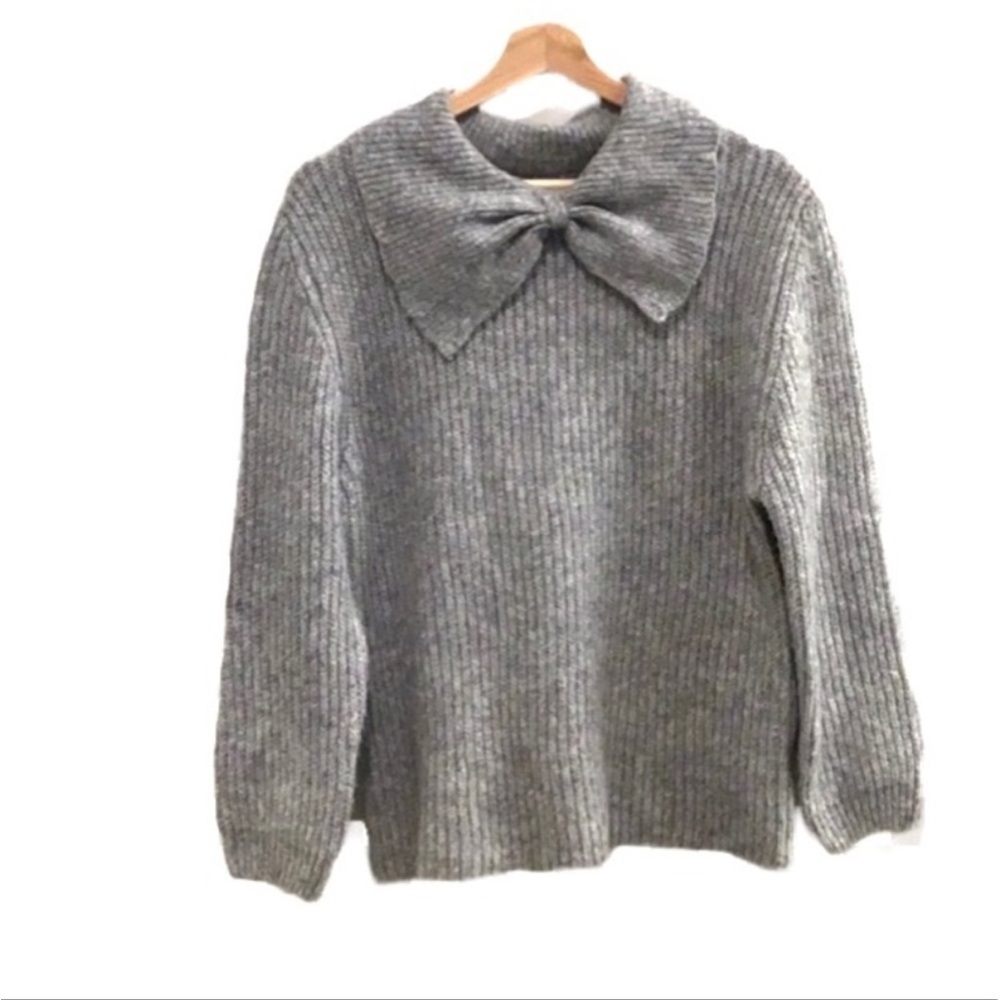 New NWT Zara gray chunky knit bow sweater wool alpaca 13-14